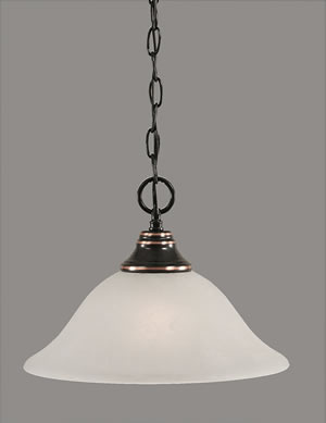 Chain Hung Pendant Shown In Black Copper Finish With 12" White Marble Glass