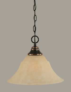 Chain Hung Pendant Shown In Black Copper Finish With 14" Amber Marble Glass