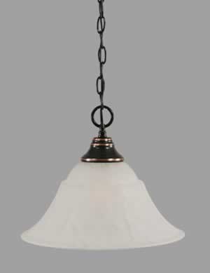 Chain Hung Pendant Shown In Black Copper Finish With 14" White Marble Glass