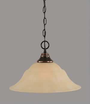 Chain Hung Pendant Shown In Black Copper Finish With 16" Amber Marble Glass