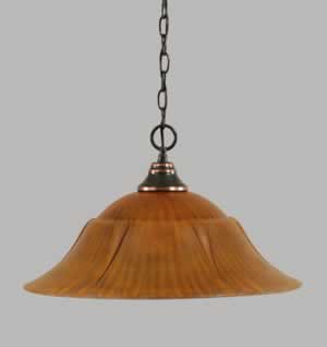 Chain Hung Pendant Shown In Black Copper Finish With 20" Tiger Glass