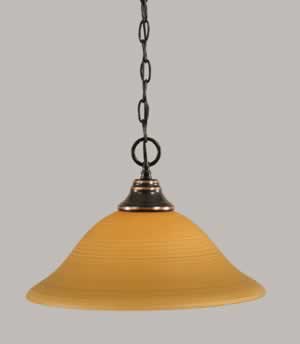Chain Hung Pendant Shown In Black Copper Finish With 16" Cayenne Linen Glass