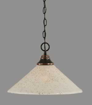 Chain Hung Pendant Shown In Black Copper Finish With 16" Gold Ice Glass