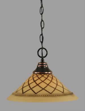 Chain Hung Pendant Shown In Black Copper Finish With 12" Chocolate Icing Glass