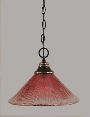 Chain Hung Pendant Shown In Black Copper Finish With 12" Wine Crystal Glass