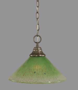 Chain Hung Pendant Shown In Brushed Nickel Finish With 12" Kiwi Green Crystal Glass