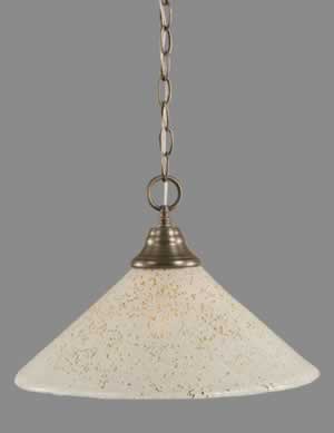 Chain Hung Pendant Shown In Brushed Nickel Finish With 16" Gold Ice Glass