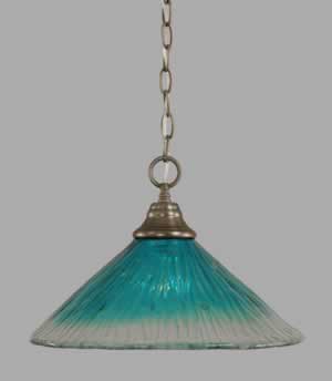 Chain Hung Pendant Shown In Brushed Nickel Finish With 16" Teal Crystal Glass