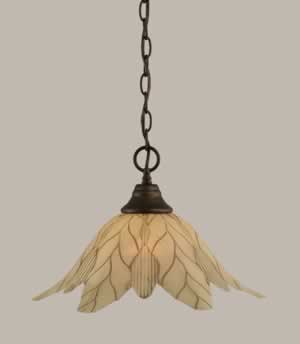 Chain Hung Pendant Shown In Bronze Finish With 16" Vanilla Leaf Glass
