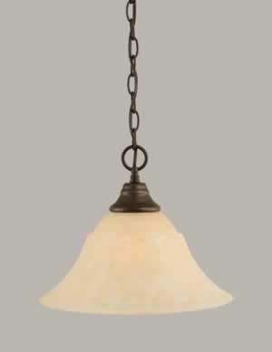 Chain Hung Pendant Shown In Bronze Finish With 14" Amber Marble Glass