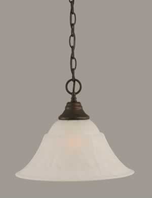 Chain Hung Pendant Shown In Bronze Finish With 14" White Marble Glass