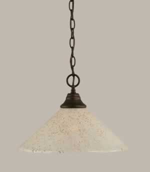 Chain Hung Pendant Shown In Bronze Finish With 16" Gold Ice Glass