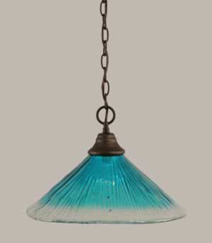 Chain Hung Pendant Shown In Bronze Finish With 16" Teal Crystal Glass