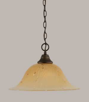 Chain Hung Pendant Shown In Bronze Finish With 17" Amber Crystal Glass