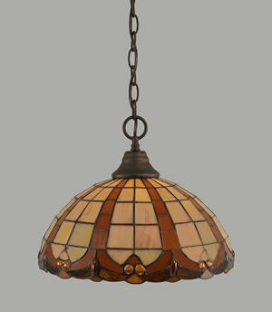 Chain Hung Pendant Shown In Bronze Finish With 14.5" Butterscotch Tiffany Glass