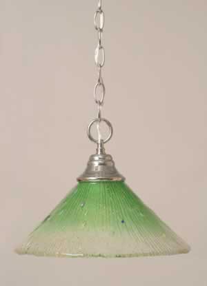 Chain Hung Pendant Shown In Chrome Finish With 12" Kiwi Green Crystal Glass