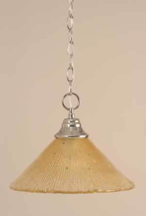 Chain Hung Pendant Shown In Chrome Finish With 12" Amber Crystal Glass