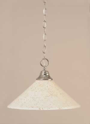 Chain Hung Pendant Shown In Chrome Finish With 16" Gold Ice Glass