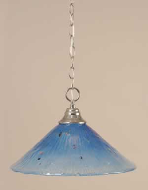Chain Hung Pendant Shown In Chrome Finish With 16" Teal Crystal Glass