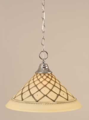 Chain Hung Pendant Shown In Chrome Finish With 16" Chocolate Icing Glass