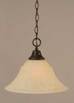 Chain Hung Pendant Shown In Dark Granite Finish With 14" Amber Marble Glass