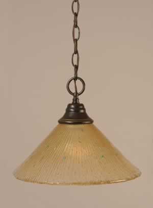 Chain Hung Pendant Shown In Dark Granite Finish With 12" Amber Crystal Glass