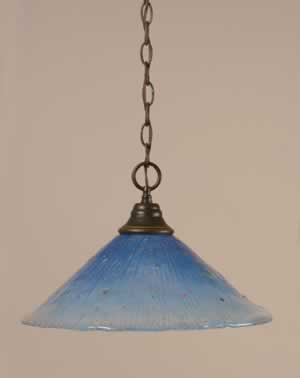 Chain Hung Pendant Shown In Dark Granite Finish With 16" Teal Crystal Glass