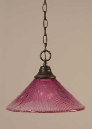 Chain Hung Pendant Shown In Dark Granite Finish With 12" Wine Crystal Glass
