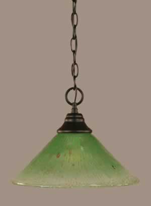 Chain Hung Pendant Shown In Matte Black Finish With 12" Kiwi Green Crystal Glass
