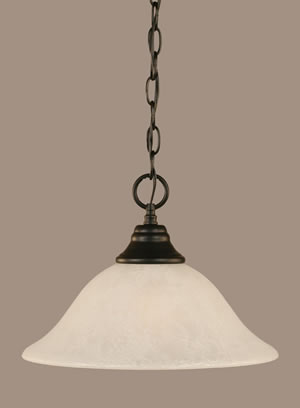 Chain Hung Pendant Shown In Matte Black Finish With 12" White Marble Glass