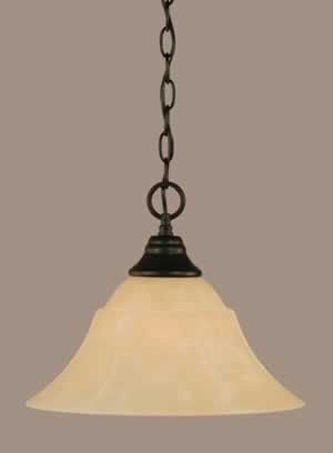 Chain Hung Pendant Shown In Matte Black Finish With 14" Amber Marble Glass