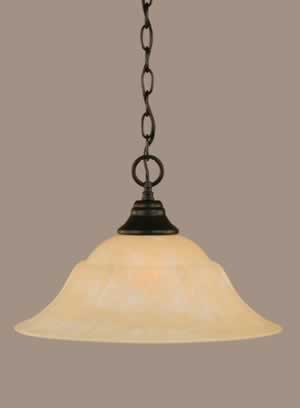 Chain Hung Pendant Shown In Matte Black Finish With 16"" Amber Marble Glass