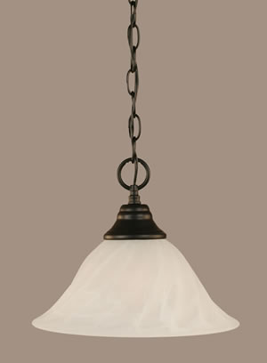 Chain Hung Pendant Shown In Matte Black Finish With 12" White Alabaster Swirl Glass