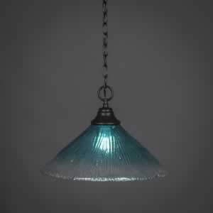 Chain Hung Pendant Shown In Matte Black Finish With 16" Teal Crystal Glass