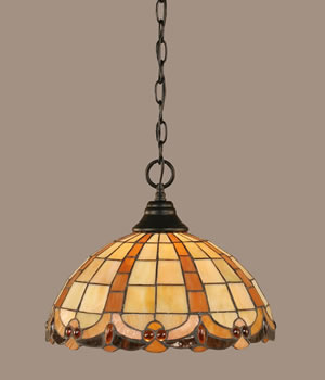 Chain Hung Pendant Shown In Matte Black Finish With 14.5" Butterscotch Tiffany Glass