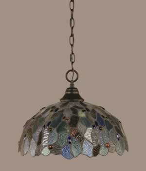Chain Hung Pendant Shown In Matte Black Finish With 16" Blue Mosaic Tiffany Glass