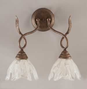 Leaf 2 Light Wall Sconce Shown In Bronze Finish With 7" Italian Ice Glass