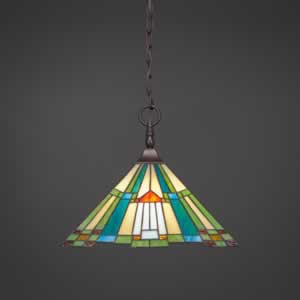Chain Hung Pendant With Square Fitter Shown In Dark Granite Finish With 14" Tango Tiffany Glass