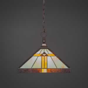 Chain Hung Pendant With Square Fitter Shown In Dark Granite Finish With 14" Honey, Brown, & Amber Tiffany Glass