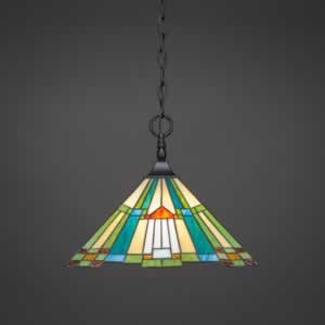 Chain Hung Pendant With Square Fitter Shown In Matte Black Finish With 14" Tango Tiffany Glass