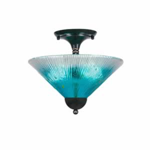 Semi-Flush with 2 Bulbs Shown In Black Copper Finish With 12" Teal Crystal Glass