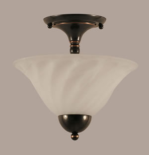 Semi-Flush with 2 Bulbs Shown In Black Copper Finish With 12" White Alabaster Swirl Glass