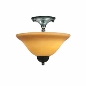 Semi-Flush with 2 Bulbs Shown In Black Copper Finish With 12" Cayenne Linen Glass