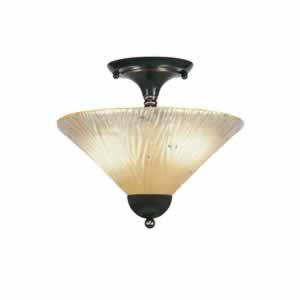 Semi-Flush with 2 Bulbs Shown In Black Copper Finish With 12" Amber Crystal Glass