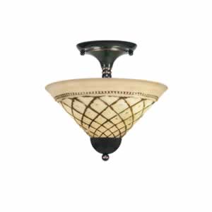 Semi-Flush with 2 Bulbs Shown In Black Copper Finish With 12" Chocolate Icing Glass