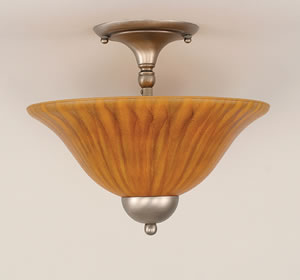 Semi-Flush with 2 Bulbs Shown In Brushed Nickel Finish With 12" Tiger Glass