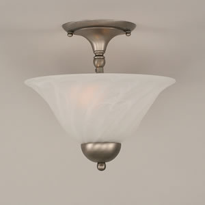 Semi-Flush with 2 Bulbs Shown In Brushed Nickel Finish With 12" White Alabaster Swirl Glass