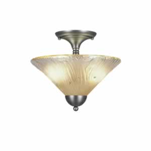 Semi-Flush with 2 Bulbs Shown In Brushed Nickel Finish With 12" Amber Crystal Glass