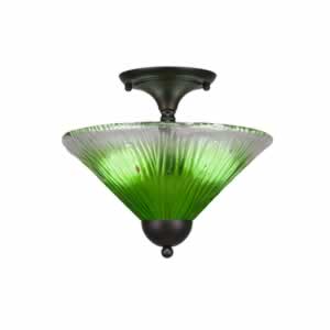 Semi-Flush with 2 Bulbs Shown In Bronze Finish With 12" Kiwi Green Crystal Glass