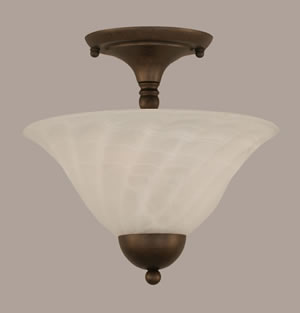 Semi-Flush with 2 Bulbs Shown In Bronze Finish With 12" White Alabaster Swirl Glass